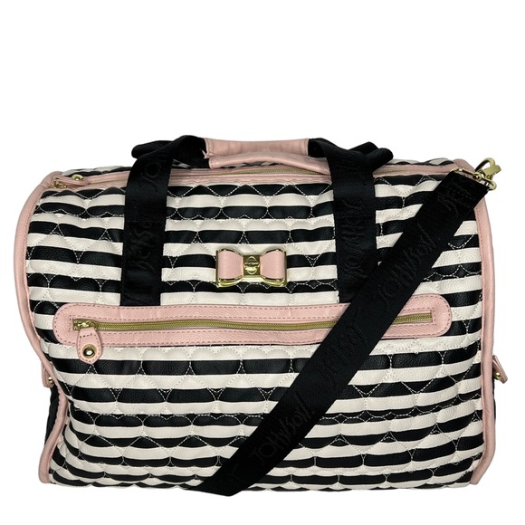 Betsey Johnson Quilted Heart Stripes Bow  Large Carry On Weekender Travel Bag - Picture 2 of 15